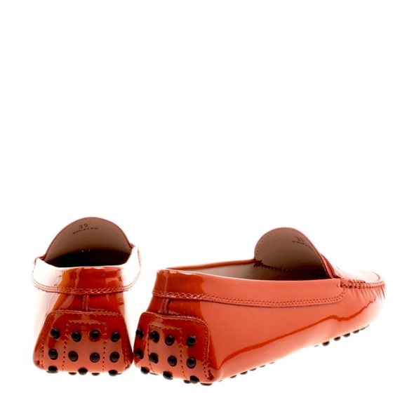 NEW ☀️ TOD’s Gommino Patent Leather Loafers☀️ Eye-catching Orange 🍊 - Picture 13 of 15